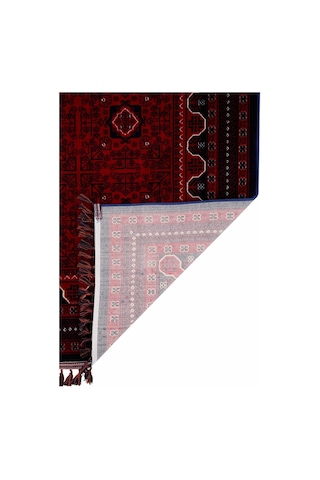 Elvey Home Afgan Vintage Kaymaz Taban Gerçek Kadife Bambu Sık Dokuma Otantik Dekoratif Zamansız Tasarım Halı Red/bo Çok Renkli