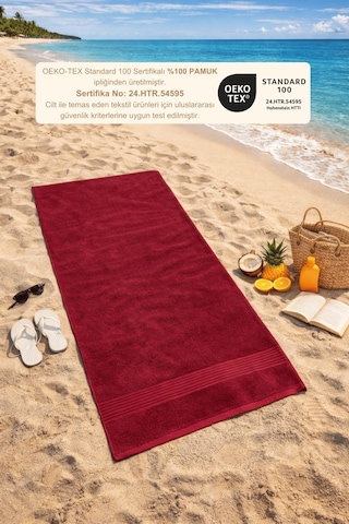 Bordo Plaj Havlusu %100 Pamuk Sertifikalı Deniz & Havuz Havlu 70x140cm