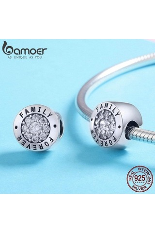 Novahub Moda 925 Ayar Gümüş Aile Yuvarlak Göz Charm Boncuk, Sonsuza Dek, Cz Zirkonlu, Oksidasyon İle Süslenmiş Gümüş