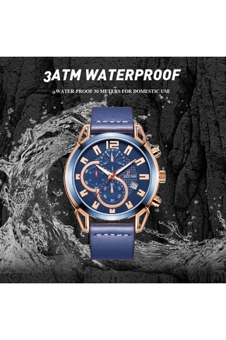 Mızums Erkek İş Saati Moda Alaşımlı Kasa Deri Bantlı Saat Zarif 3 Atm Su Geçirmez Kuvars Bilek Saati Gül Altın Kasa Mavi Yüzeyli Diğer