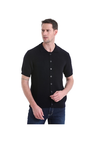 Hatemoğlu Regular Fit Düz Düğmeli Kısa Kollu Triko Hırka 34162024c001 005 - Lacivert