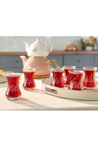 Madame Coco Lavem-white Flowers 6-lı Çay Bardağı Seti 1kbard0568155ml-std Şeffaf