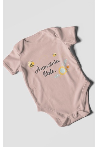 Morivokids Annesinin Balı Kısa Kollu Bebek Body %100 Pamuk Pastel Pembe
