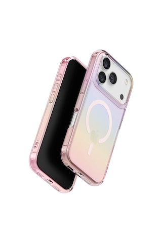 Apple Uyumlu iPhone  17 Pro Max Kapak Holografik Renk Değiştiren Koruyucu Kılıf Magclick Polikarbonat Malzeme Pembe