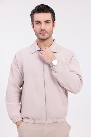 Erkek Gabardin Kumaş Fermuarlı Oversize Mevsimlik Ceket-144 Bej
