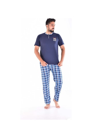 Pemilo 31104 - 1 2105 Ekose Desenli Kısa Kol Erkek Pijama Takımı Lacivert