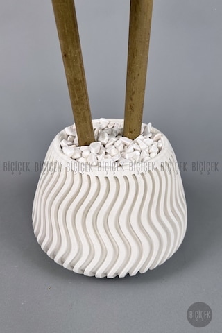Biçiçek Yapay Bambu Ağacı 140cm Spiral Saksıda Leylek Model