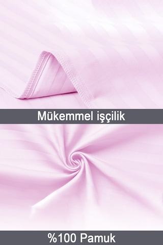 Çizgili Saten 2'li Yastık Kılıfı Pembe