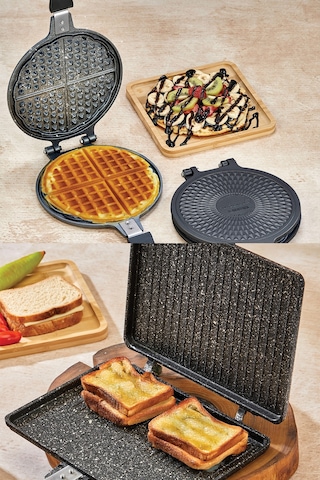 Polochef Granit Waffle Ve Tost Tavası Seti Siyah