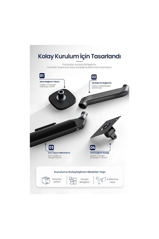 17-34" Lynx Series Gaz Pistonlu Monitör Kolu 10 Kg Kaldırma Vesa Uyumlu Stand Grey