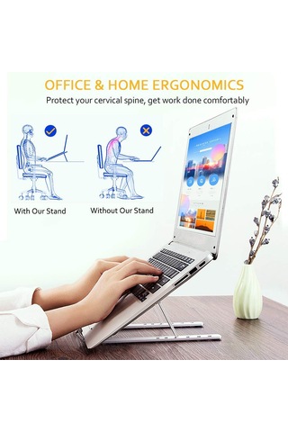 Padalink Alüminyum Dizüstü Bilgisayar Tutucu, 6 Seviye Yükseklik Ayarı, Isı Dağıtımı, Taşınabilir, Siyah