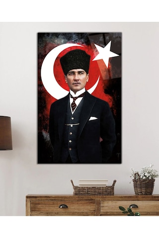 Miyrem Glasses Collection -a1^ Atatürk Ve Türk Bayrağı Uv Baskılı Cam Tablo