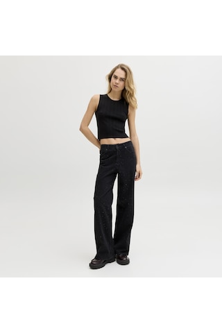 Jack & Jones Kadin Çapraz Bel Detayli Kolsuz Triko Üst - Talia - 12294776 Siyah