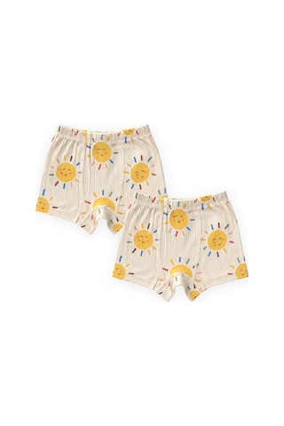 Cigit İkili Erkek Boxer Beli Reçme 2-9 Yaş Güneş Desen Ekru
