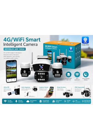 X5 Tech Yt-95w 3mp+3mp+3mp 3 Kameralı Wi-fi Kamera V380 Gece Renkli 360 Derece Led Aydınlatmalı Adap
