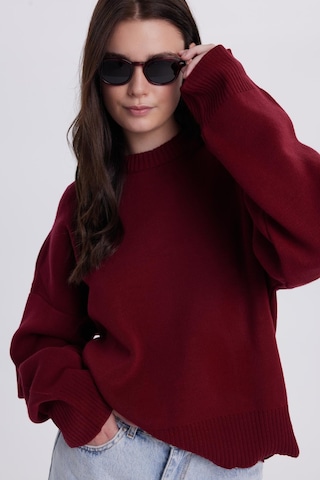 Tudors Kadın Oversize Geniş Kesim Bisiklet Yaka Bordo Kazak-41709