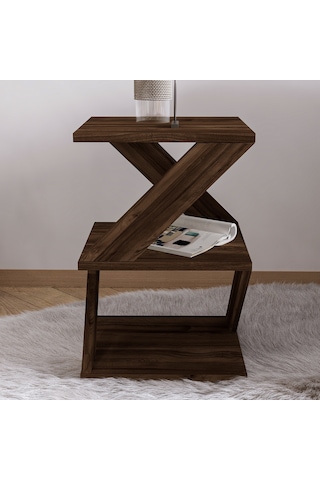 İnarch Dizayn Albeni Z Tasarım 3 Katlı Minimalist Yan Sehpa 9 Renk Seçeneği Modern Sehpa Ceviz