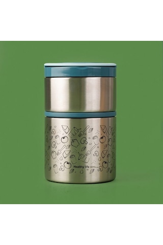 Tantioni 2 Katlı Yemek Termosu - 930 Ml Gri / Yeşil