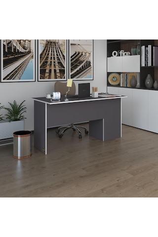 Kenzlife Ofis Masası Miyamoto Gri Sol 75 160 80 Raflı Dolap Bilgisayar Çalışma Masası Beyaz