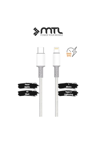 30w Pd Type-c To Apple Uyumlu iPhone Lightning Hasır Hızlı Şarj Ve Data Kablosu 1 Metre Gri Mt2452