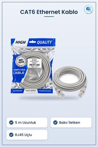Cat6 Ethernet Kablo 5 M Yüksek Hız Bakır İletkenli Rj45 Modem Rou