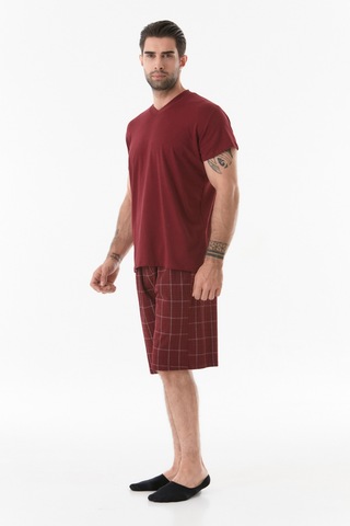 Fullamoda Ekose Desenli V Yaka Pijama Takımı 24mıcg631212242-bordo 24MICG631212242-Bordo