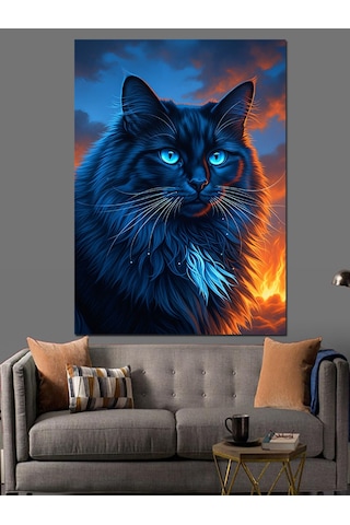 Ahşap Tablo Mavi Gözlü Kara Kedi