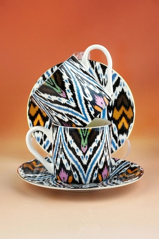 Ethnica Altın Yaldızlı İki Kişilik Kahve Fincan Takımı Siyah - Altın