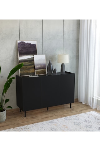 Demir Ayaklı %100 Mdf Şık Ve Çok Amaçlı 3 Kapaklı Siyah Konsol