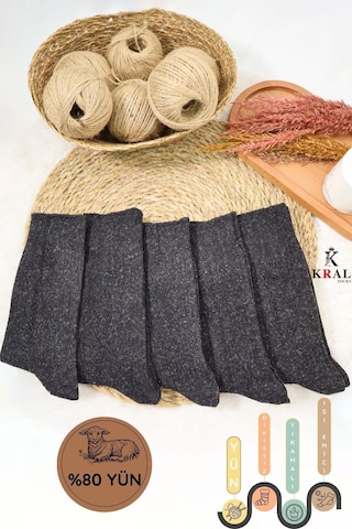 Kral Socks Kışlık Yün Çorap Lambswool Kuzu Yünlü Kadınlar Için Dikişsiz Termal Siyah
