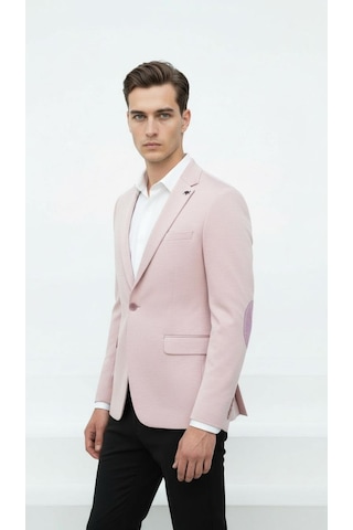 Plus Scorpion Açık Pembe Erkek İtalyan Kesim Blazer Ceket Kol Yamali, Slim Fit, Şık Ve Modern Tasarım Pembe