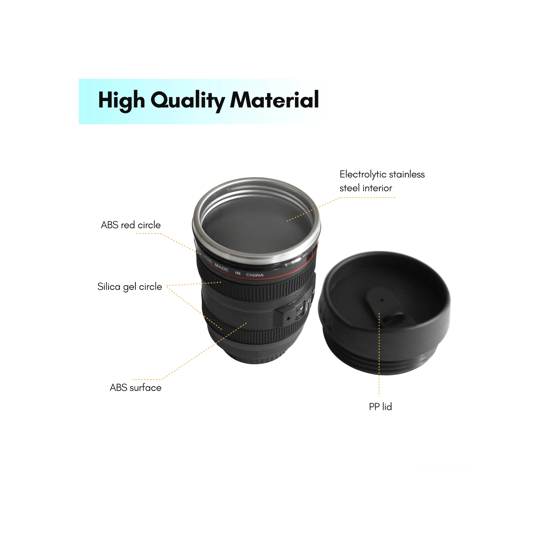 Yuntech01 Kamera Lens Tasarım 400ml Paslanmaz Çelik Termos Bardak, Photographer Hediyesi, Sızıntı Engeli, Siyah Beyaz