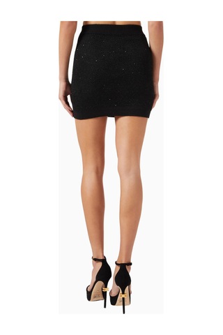 Elisabetta Franchi Wool - Blend Knit Mini Skirt Lüks, Payetli Ve Şık Düğmeli Etek Siyah