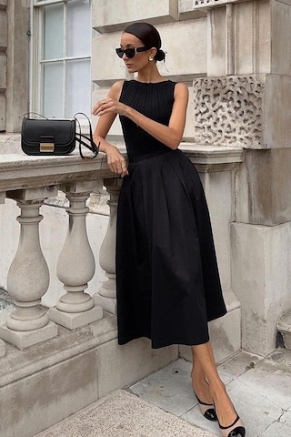 Siyah Pileli Cepli Kadın Midi Boy Etek Mg2536 Siyah