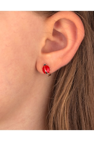 925 Ayar Gümüş Uğur Böceği Çocuk Küpesi