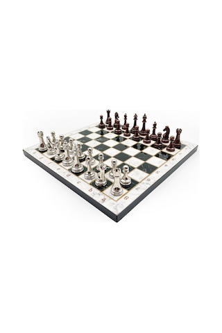 Ahşap - 663 - Satranç Takımı Metal Taşlı Merduz36s - 36cm, Bakır-gümüş - Myceshop - - Merduz36b