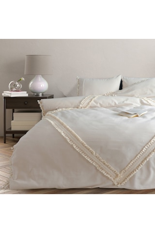 Dnc Home Tekstil Ndchome Ham Keten Baklava Desen Ponponlu Çift Kişilik Nevresim Takımı