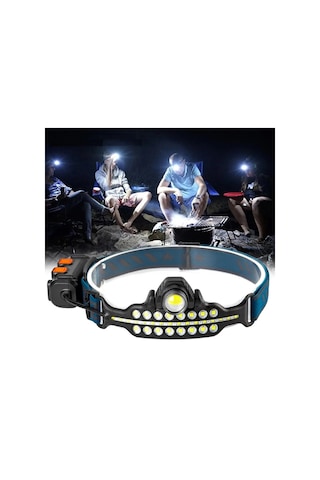 Fithome W690 7 Aydınlatma Modlu Xpe Cob Led Sensörlü Dahili Pilli Usb Şarj Edilebilir Kafa Feneri Mavi - Siyah