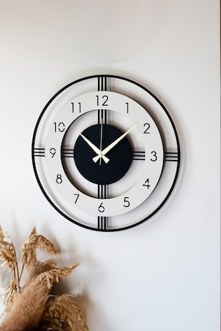 Dekoratif Yeni Modern Mintaka Ahşap Duvar Saati 48cm Siyah - Beyaz