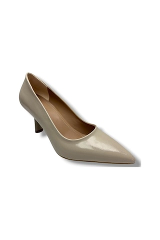 C-shoes 3149-26 Kırışık Rugan Deri Orta Boy İnce Topuk Kadın Stiletto Krem