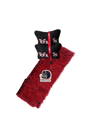 Tofaş Uyumlu Kırmızı Siyah Peluş Torpido Koruma Halısı & Örtüsü / Tofaş Araç Boyun Yastığı