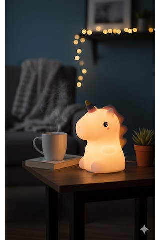 Dekoratif Aydınlatma Sevimli Unicorn Silikon Renk Değiştiren Led Usbli Çocuk Odası Gece Masa Lambası Çok Renkli