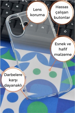 Apple Uyumlu iPhone 17 Kredi Şeffaf Düz Kılıf Kamera Korumalı Şeffaf
