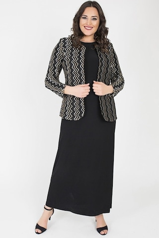 Ladies First Ladıes Fırst Büyük Beden 3153 Siyah Ceket+Elbise Ikili Takım