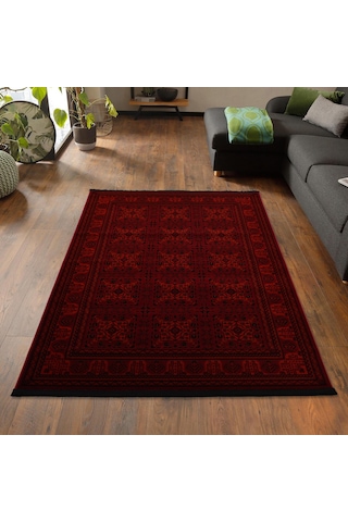 Afgan Türkmen Otantik Desenli Dokuma Kırmızı Oturma Odası Salon Mutfak Halısı 7143h Zs77 Kırmızı