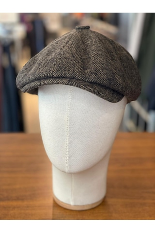 Hamze Peaky Blinders Tarz İngiliz Model Balıksırtı Desen Kaşe Kumaş Kasket Şapka Kahverengi Açık