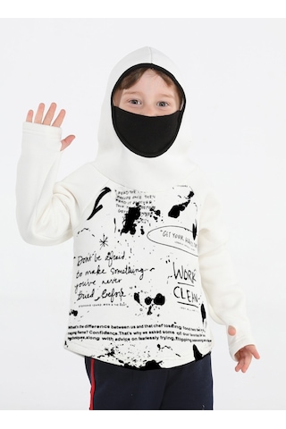 Casabony Ninja Casa Baskılı Ekru Unisex Sweatshirt-Ekru