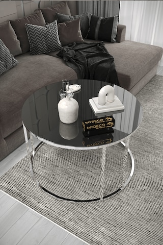 Çift Bacak Orta Sehpa Gümüş Ayak Füme Ayna