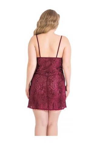 Aria's Closet Arias Closet Büyük Beden Bordo Kısa Jakarlı Gecelik Bordo