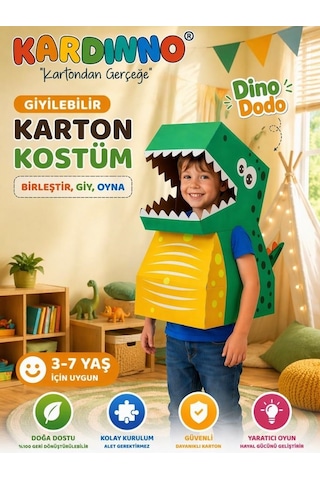 Kardinno Çılgın Dinozor Dino Dodo Karton Giyilebilir Çocuk Kostümü Etkinlik Parti Doğum Günü Kostüm Çok Renkli